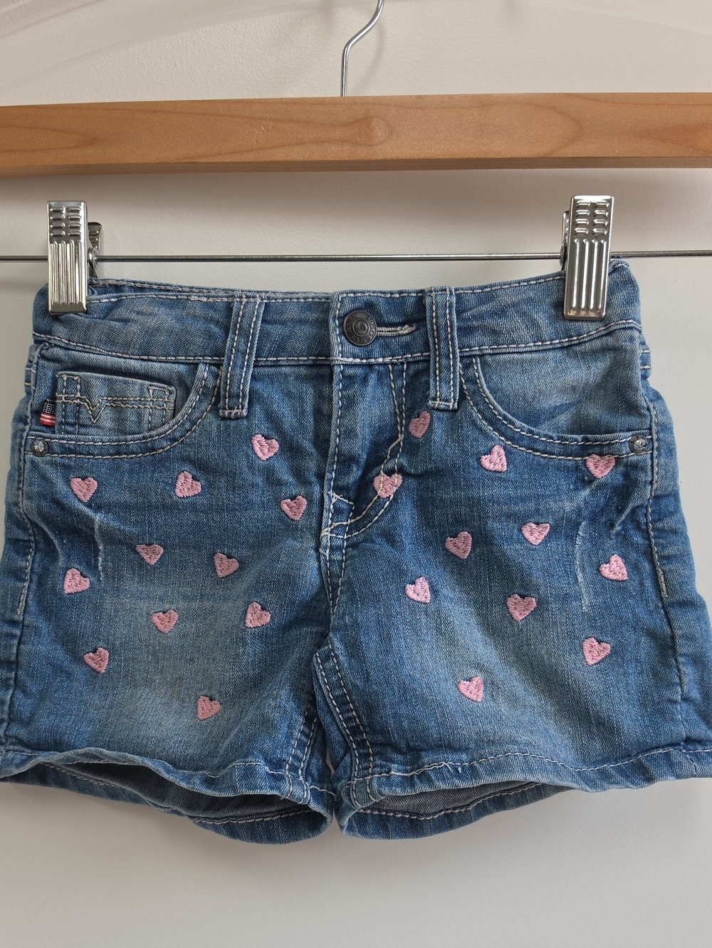 Vigoss Denim Shorts with Pink Heart Embroidery